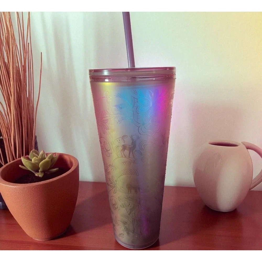 Starbucks 2022 Holiday Woodland Light Pink Tumbler 24 oz Deer Iridescent Lace